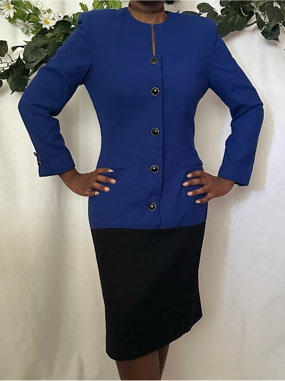 Kasper for ASL vintage 80s blue black colorblock secretary work dress